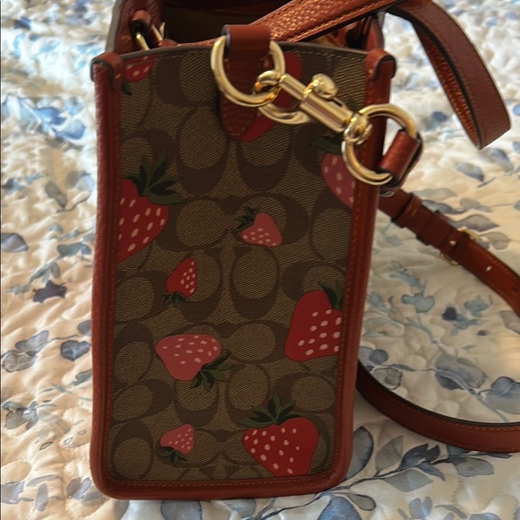 Coach Brown and Red Strawberry Print Tote Bag - Picture 8 of 9